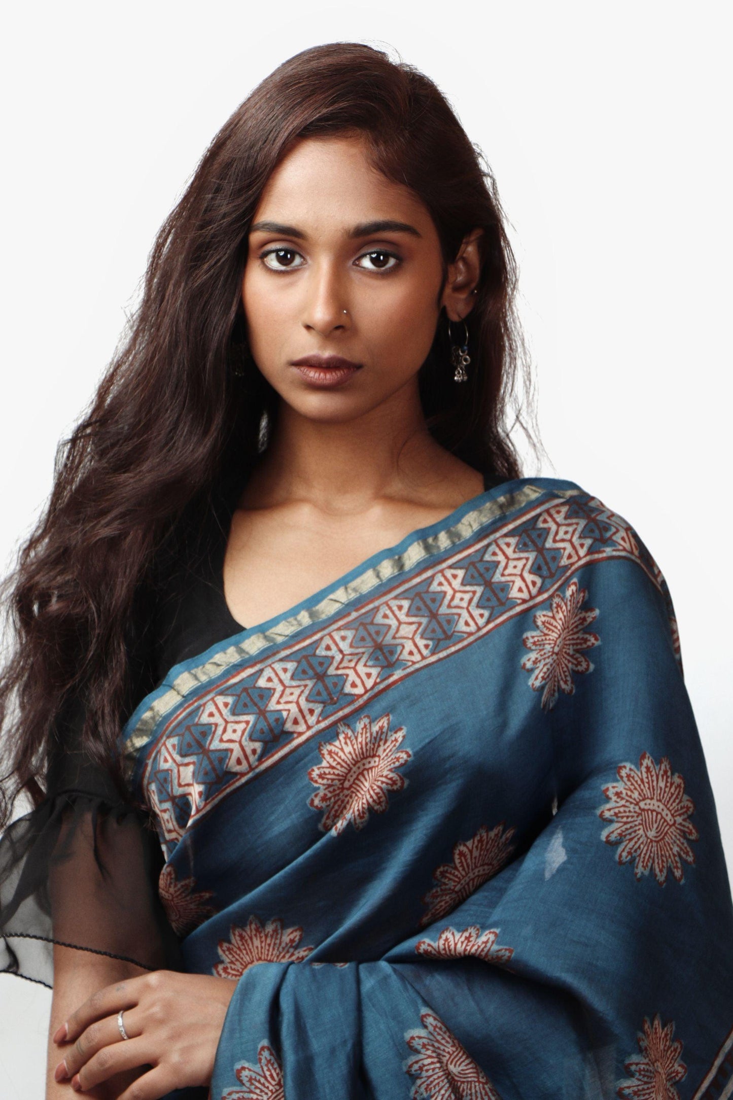 Kaisori Malhar - Dabu Pharad Light Indigo handblockprinted Silk Cotton saree Kaisori