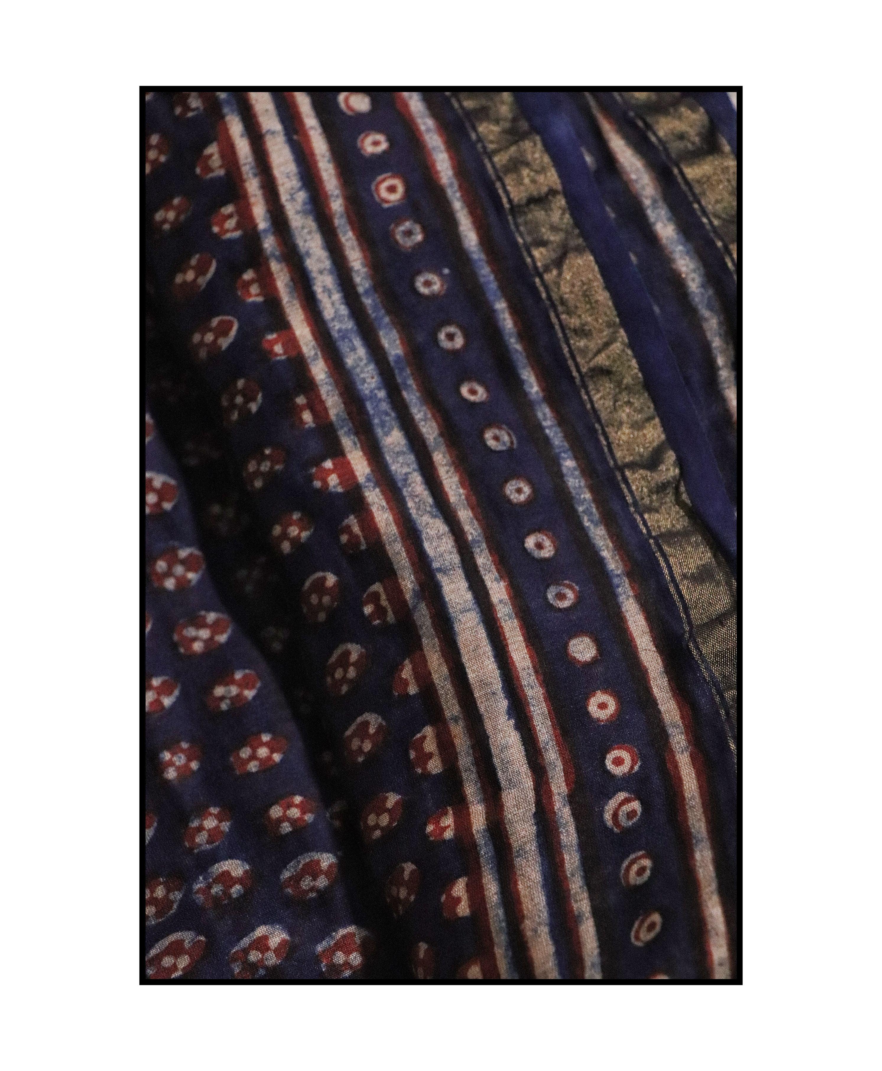 Kaisori Malhar - Dabu Pharad Makkhi handblockprinted Silk Cotton saree Kaisori