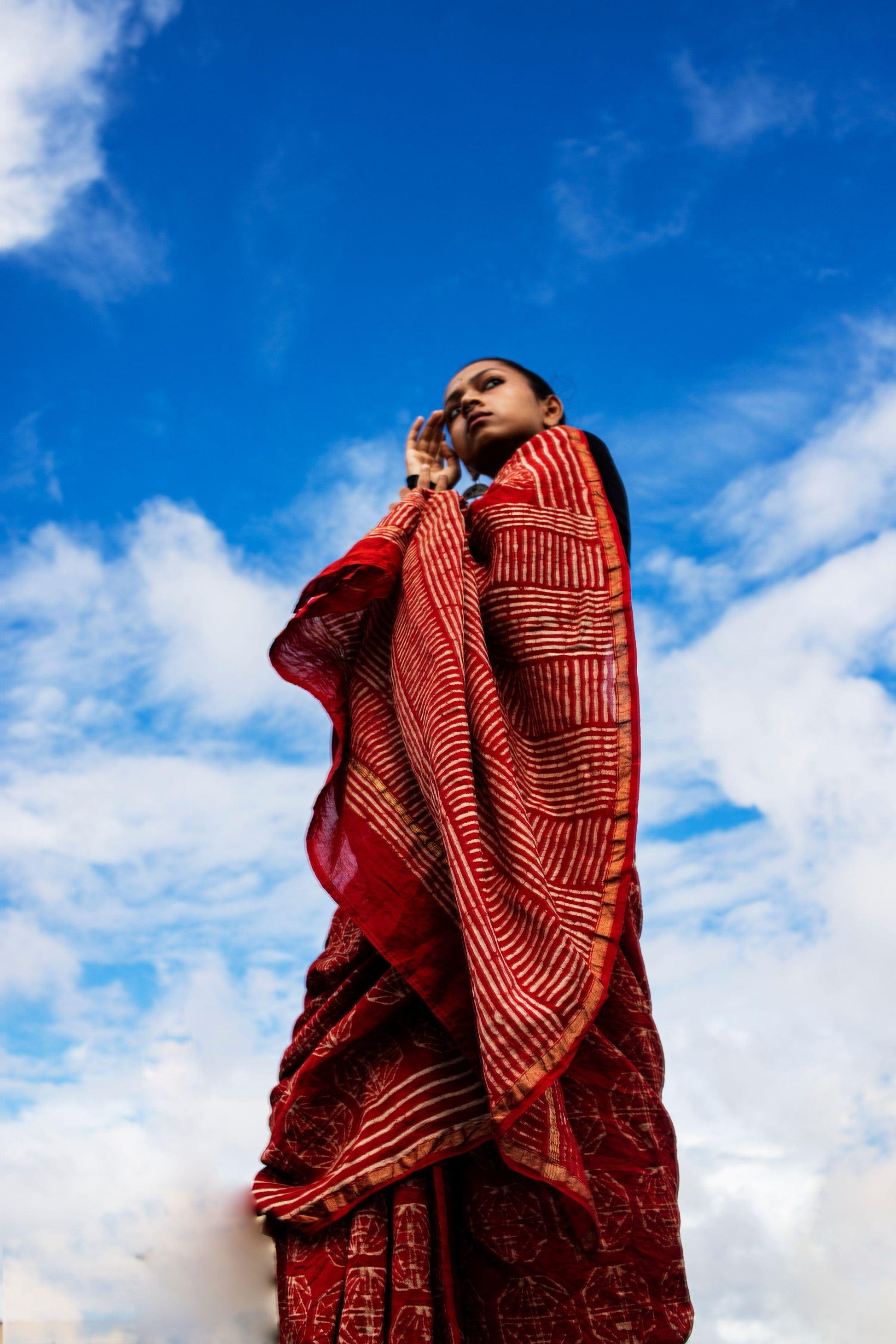 Kaisori Malhar Dabu Rust Silk Cotton handblockprinted saree Kaisori