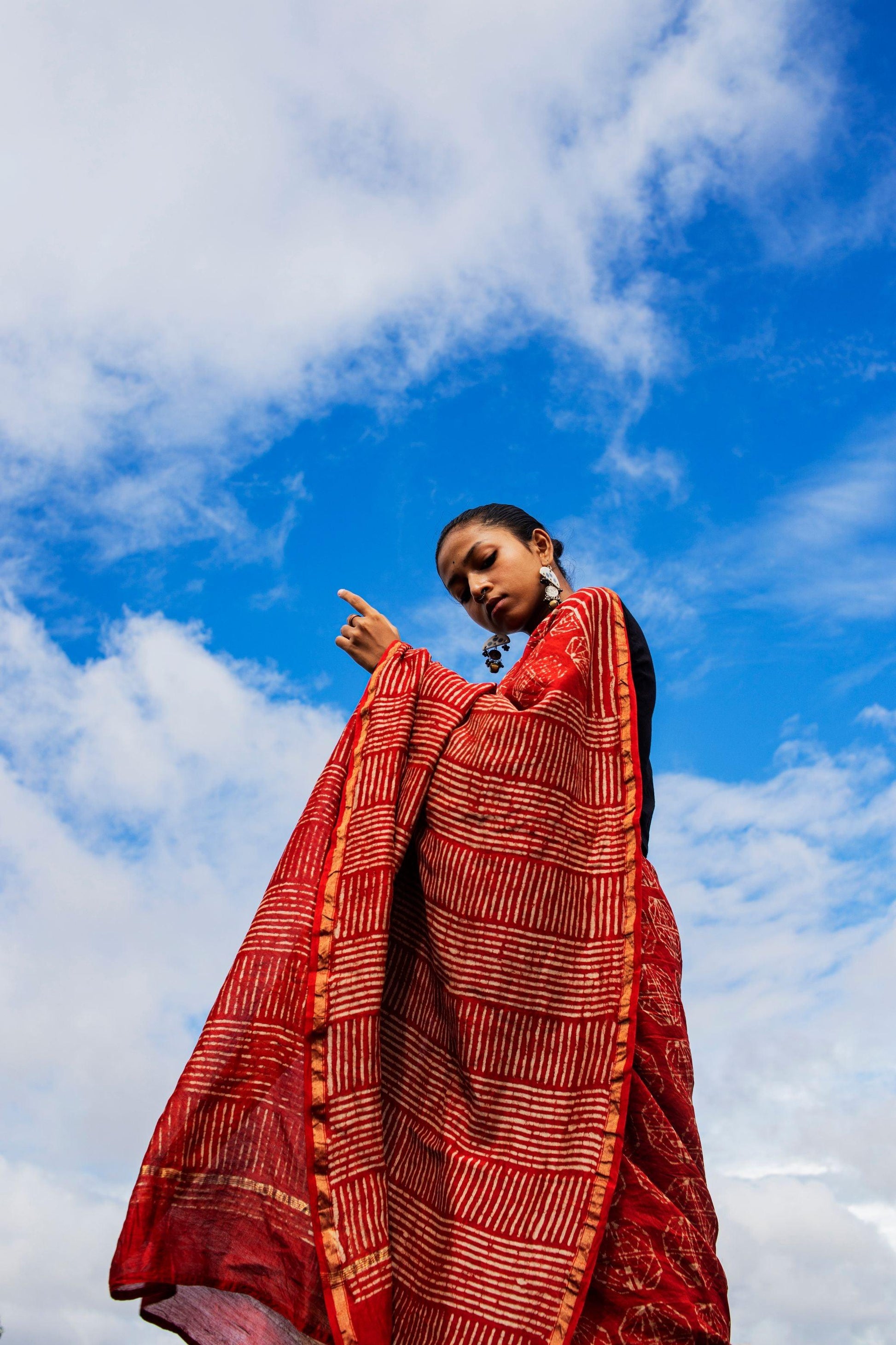 Kaisori Malhar Dabu Rust Silk Cotton handblockprinted saree Kaisori