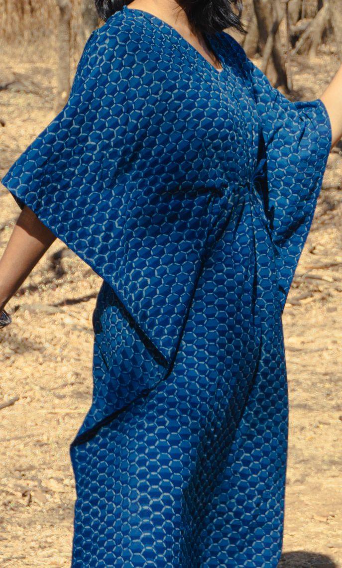 Kaisori Mulmul Chanda natural dyed Indigo block printed Kaftan Kaisori