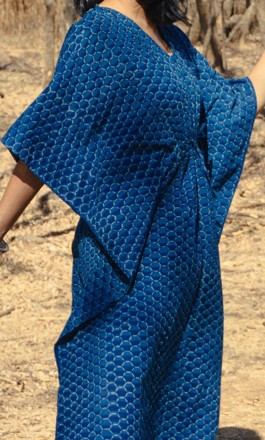 Kaisori Mulmul Chanda natural dyed Indigo block printed Kaftan Kaisori