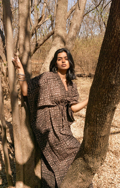 Kaisori Mulmul Kashish natural dyed block printed Kaftan Kaisori