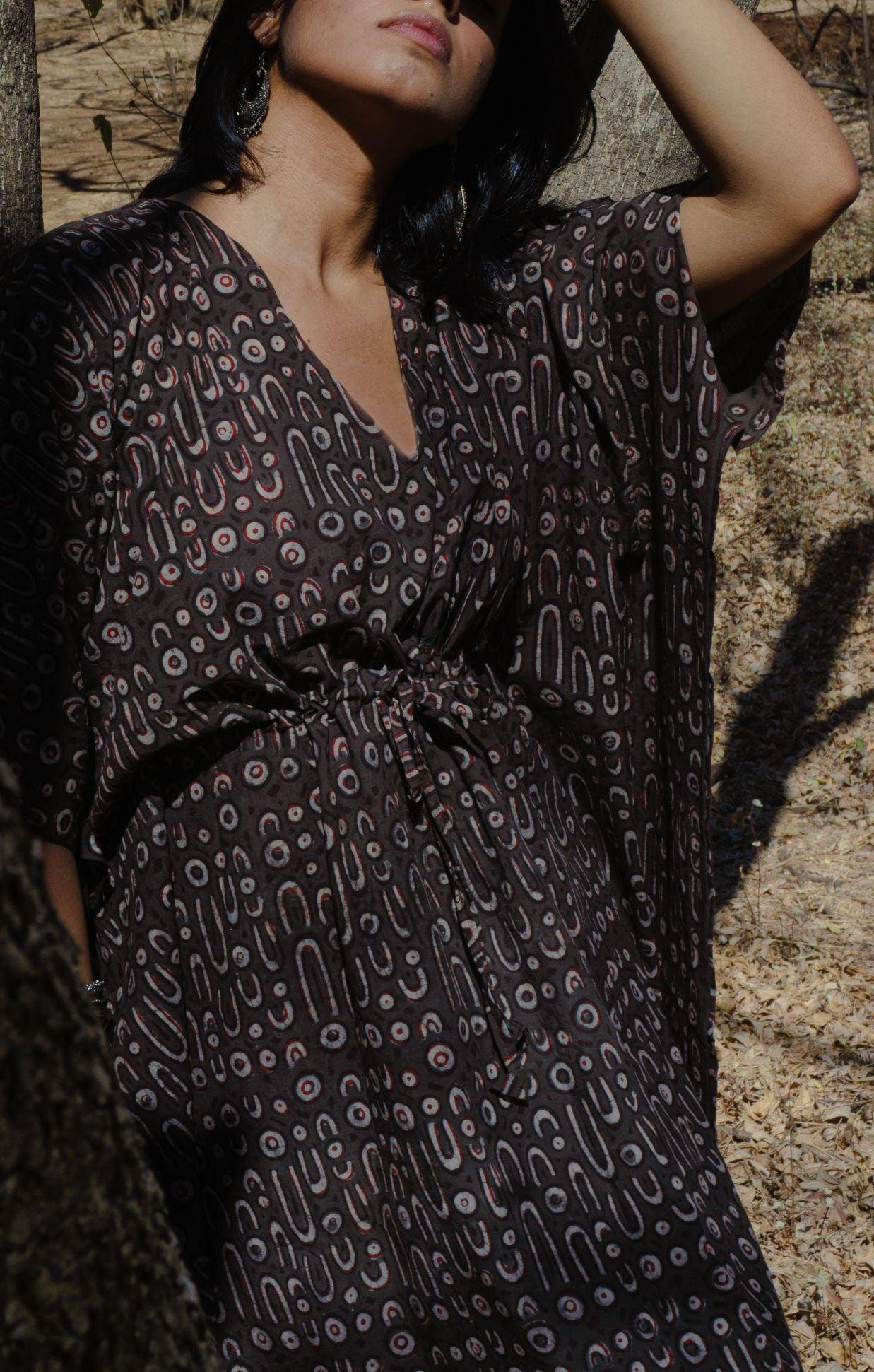 Kaisori Mulmul Kashish natural dyed block printed Kaftan Kaisori