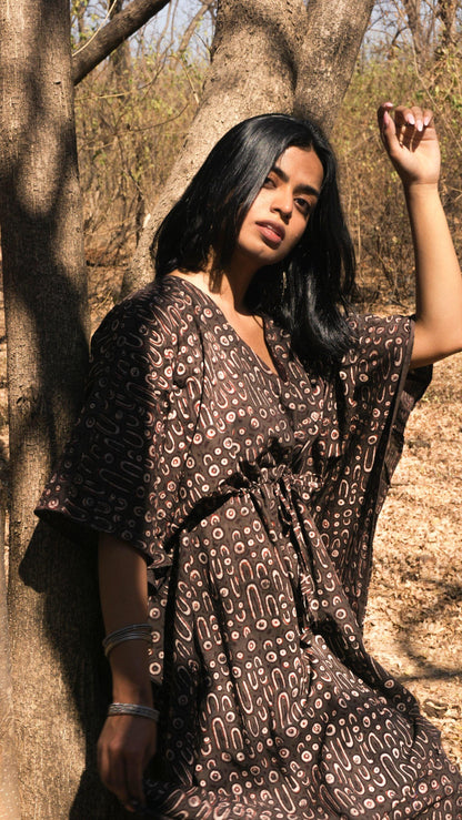 Kaisori Mulmul Kashish natural dyed block printed Kaftan Kaisori