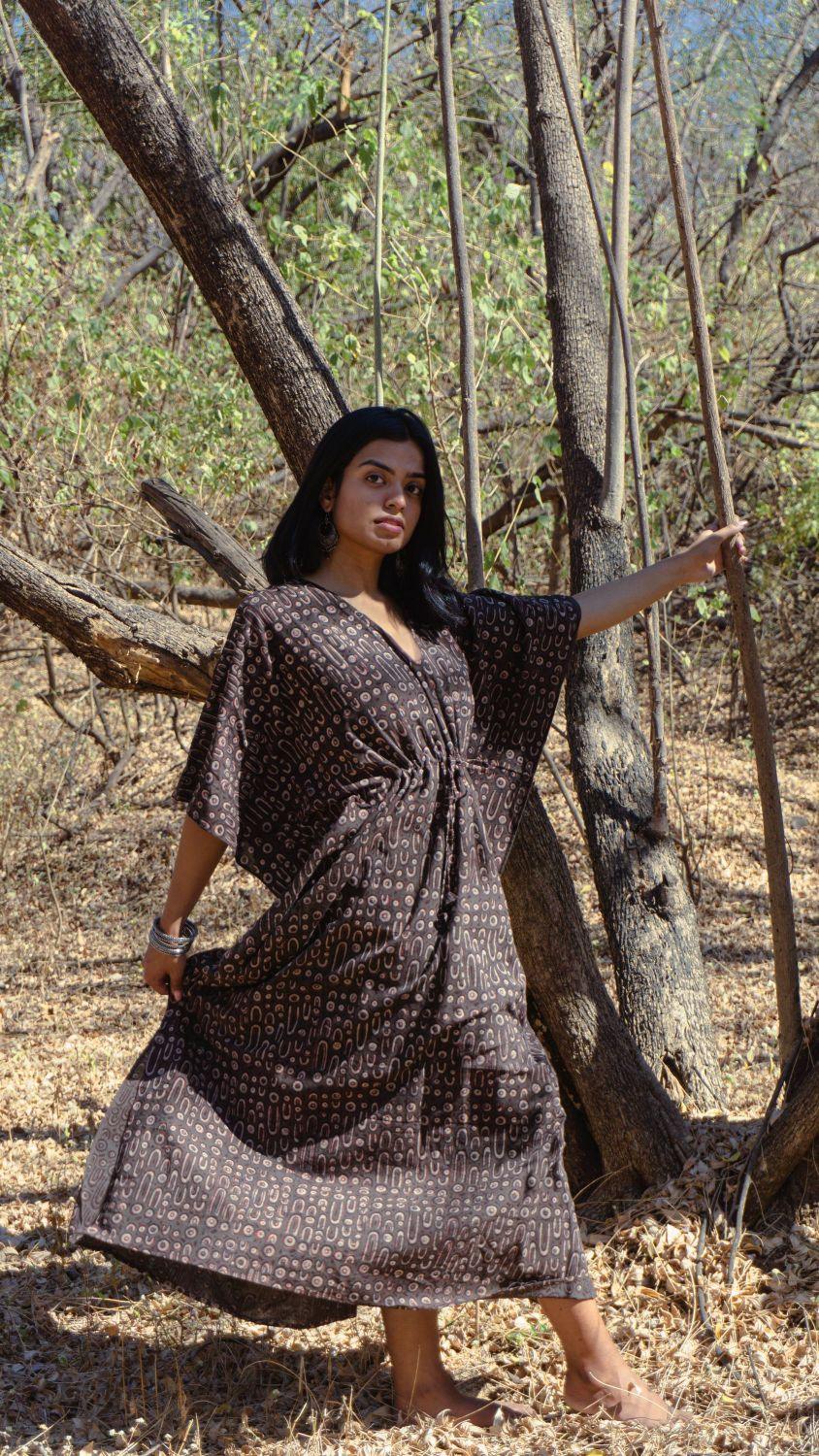 Kaisori Mulmul Kashish natural dyed block printed Kaftan Kaisori