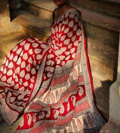 Kaisori Nandana Bagh Patti boota  handblockprinted cotton saree Kaisori