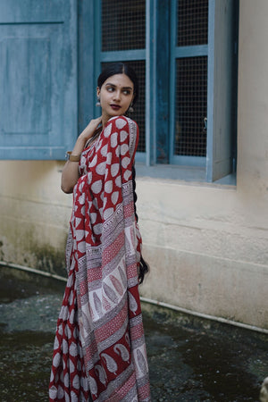 Kaisori Nandana Bagh Patti boota  handblockprinted cotton saree Kaisori