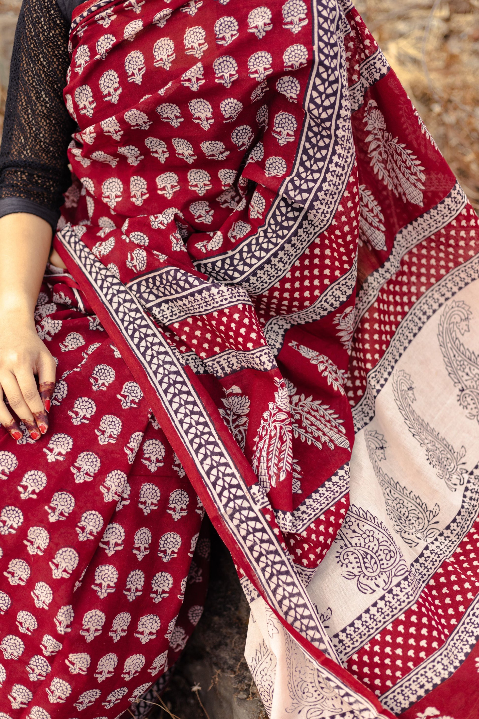 Kaisori Nandana Champa handblockprinted cotton saree Kaisori