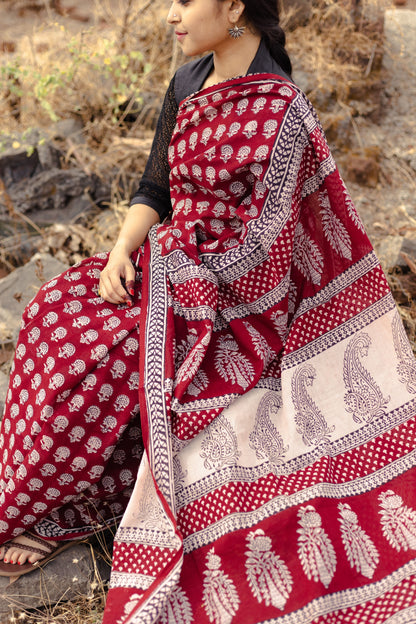 Kaisori Nandana Champa handblockprinted cotton saree Kaisori