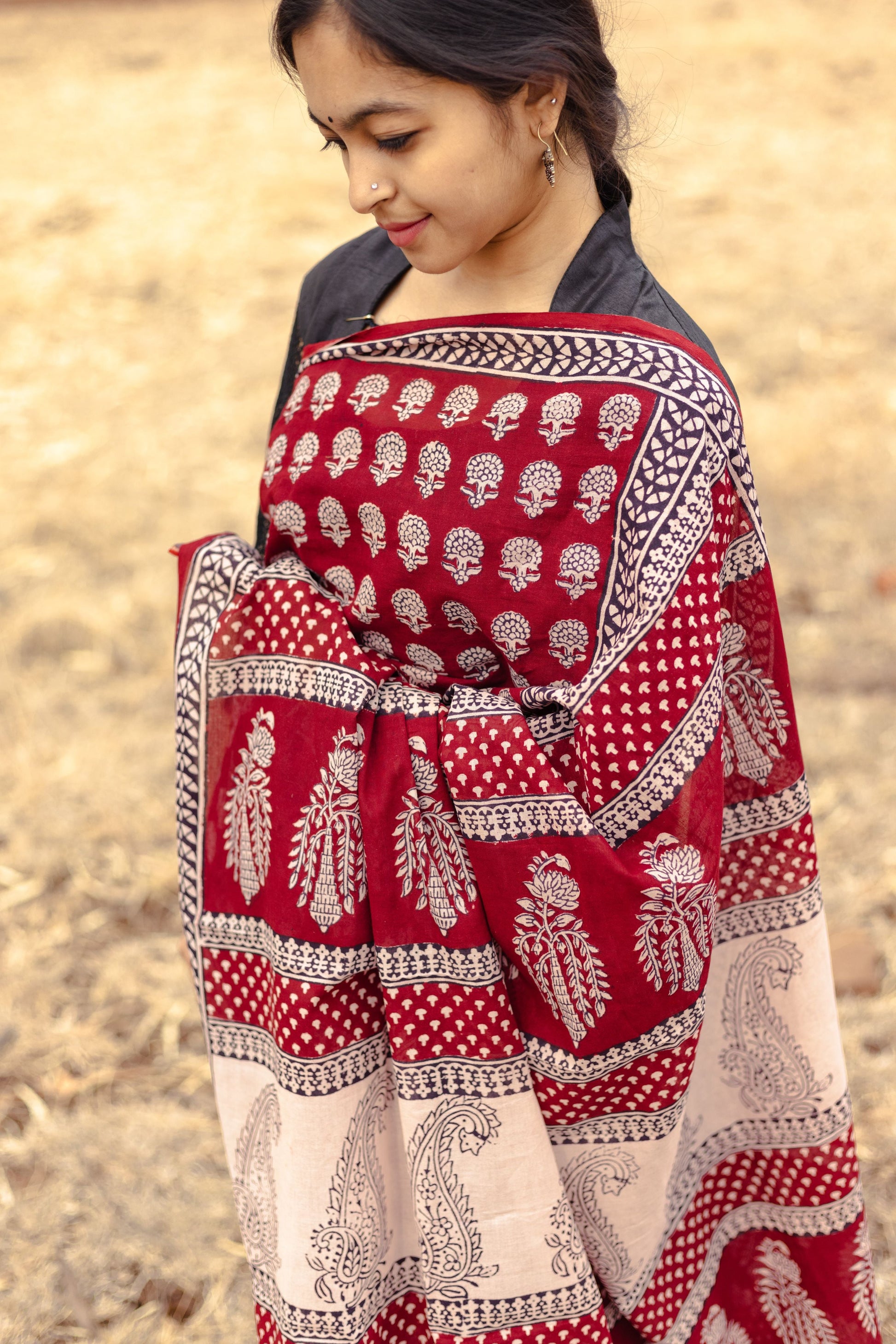 Kaisori Nandana Champa handblockprinted cotton saree Kaisori