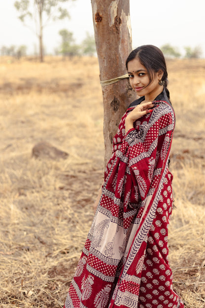 Kaisori Nandana Champa handblockprinted cotton saree Kaisori