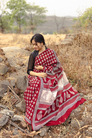 Kaisori Nandana Champa handblockprinted cotton saree Kaisori