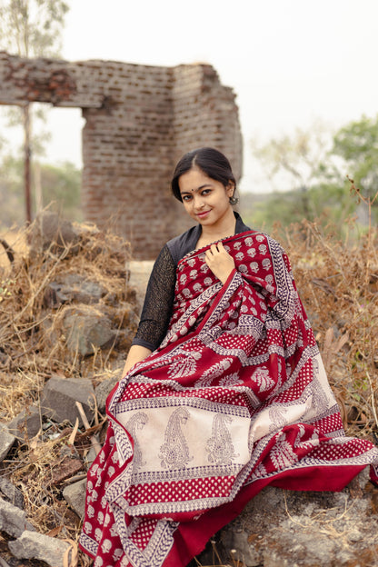 Kaisori Nandana Champa handblockprinted cotton saree Kaisori