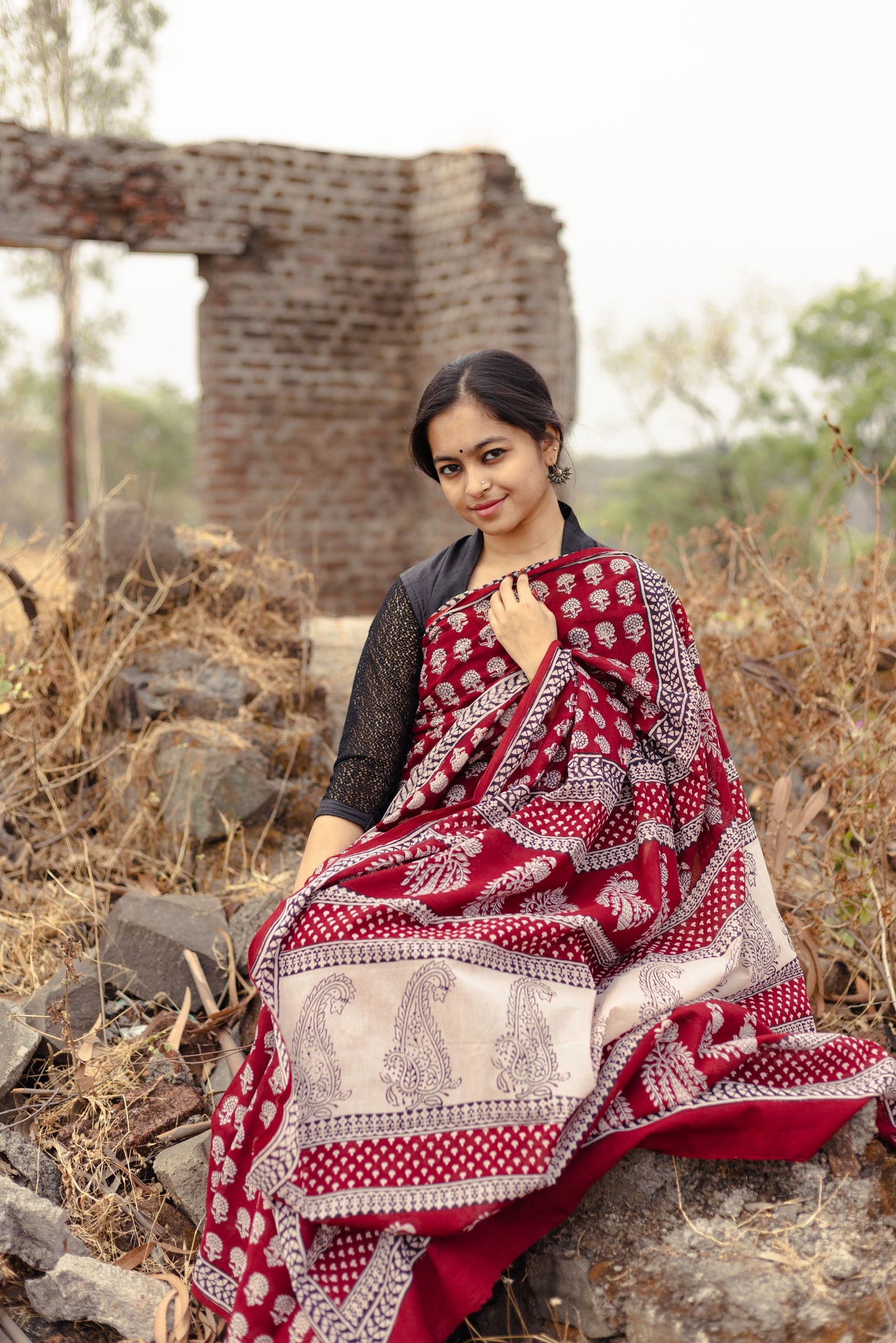 Kaisori Nandana Champa handblockprinted cotton saree Kaisori