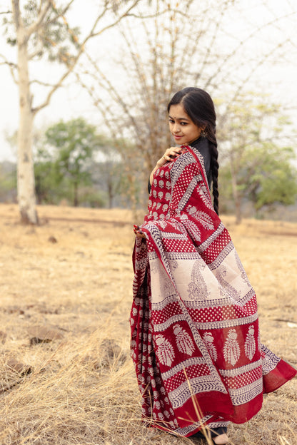 Kaisori Nandana Champa handblockprinted cotton saree Kaisori