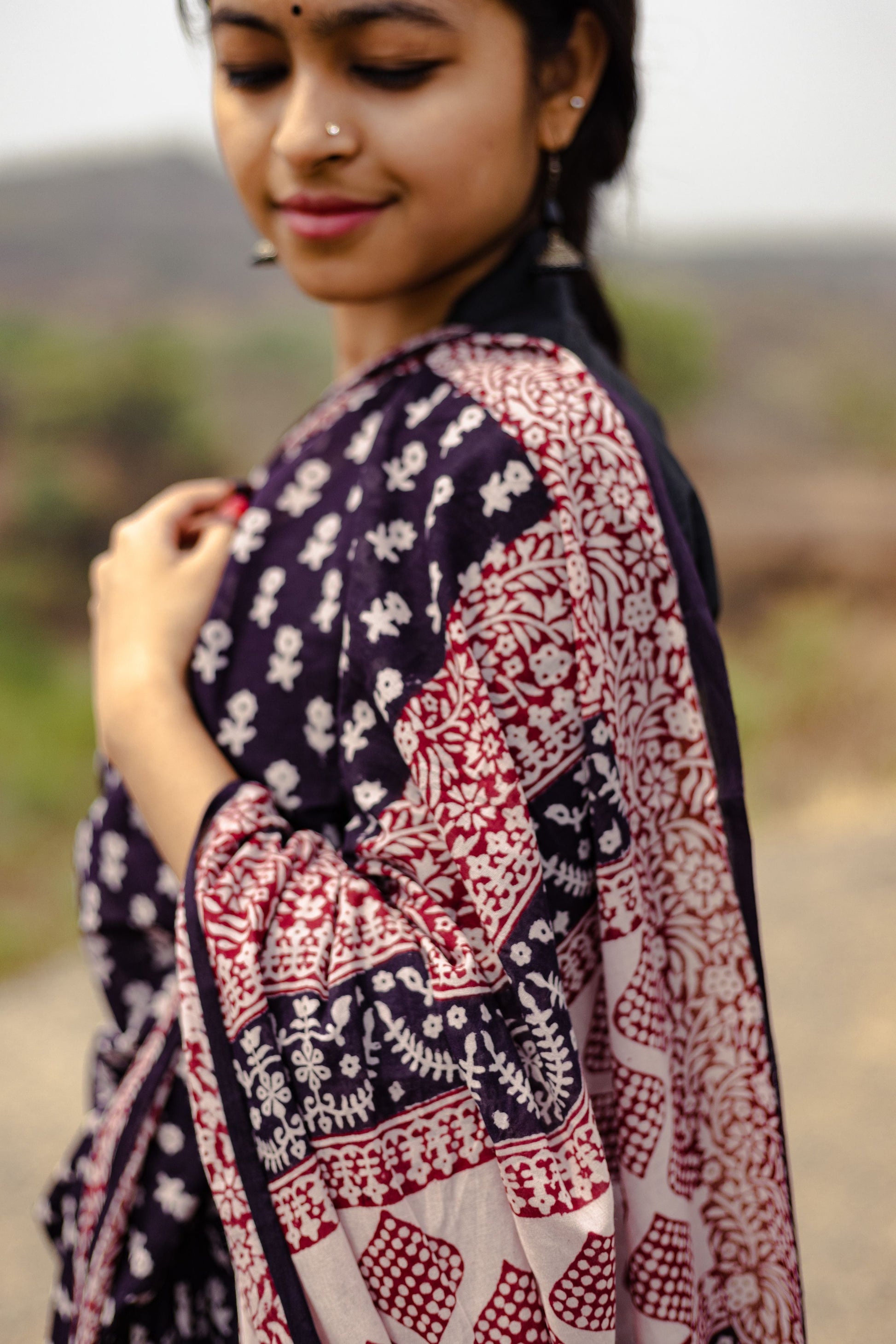 Kaisori Nandana Genda handblockprinted cotton saree Kaisori