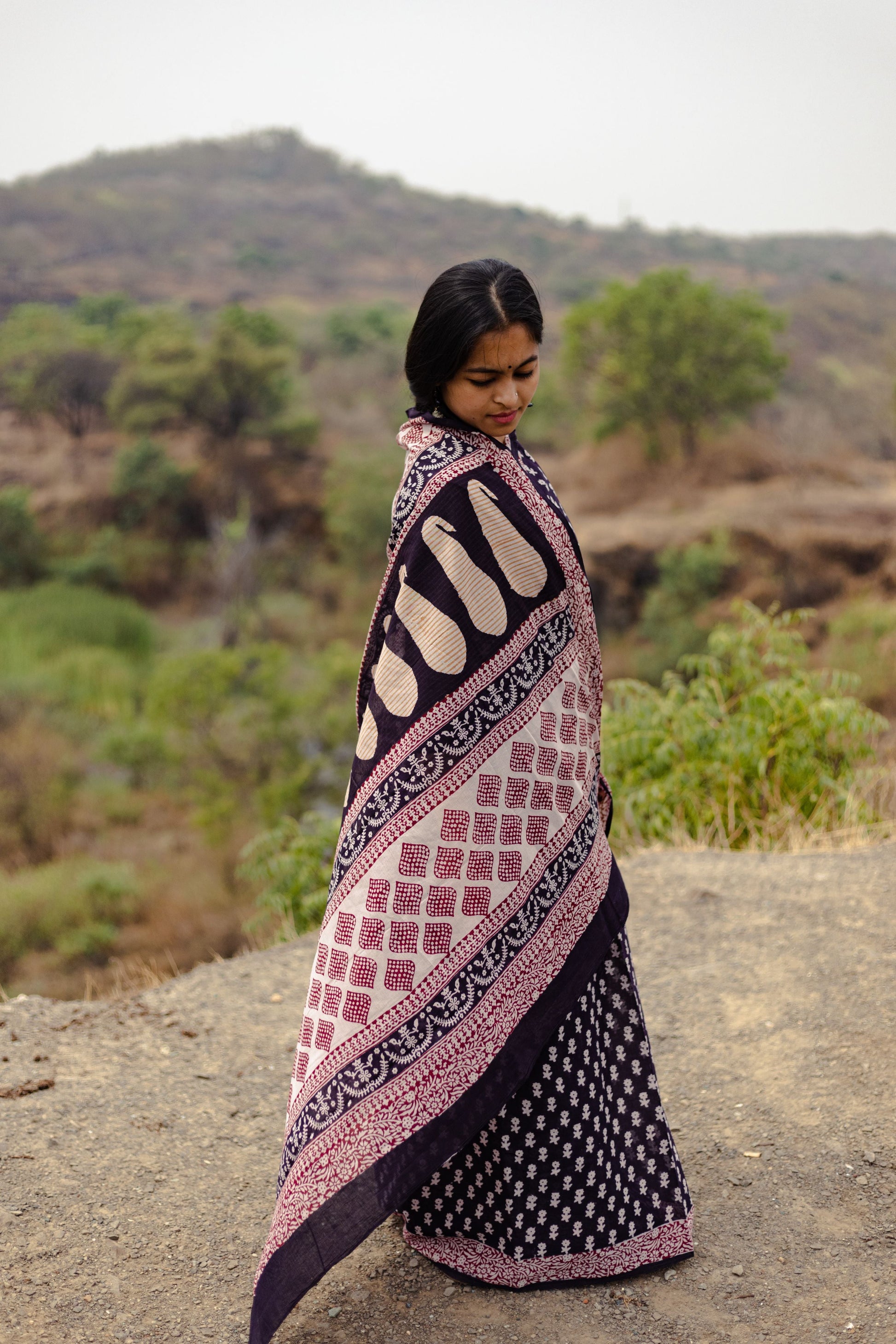 Kaisori Nandana Genda handblockprinted cotton saree Kaisori