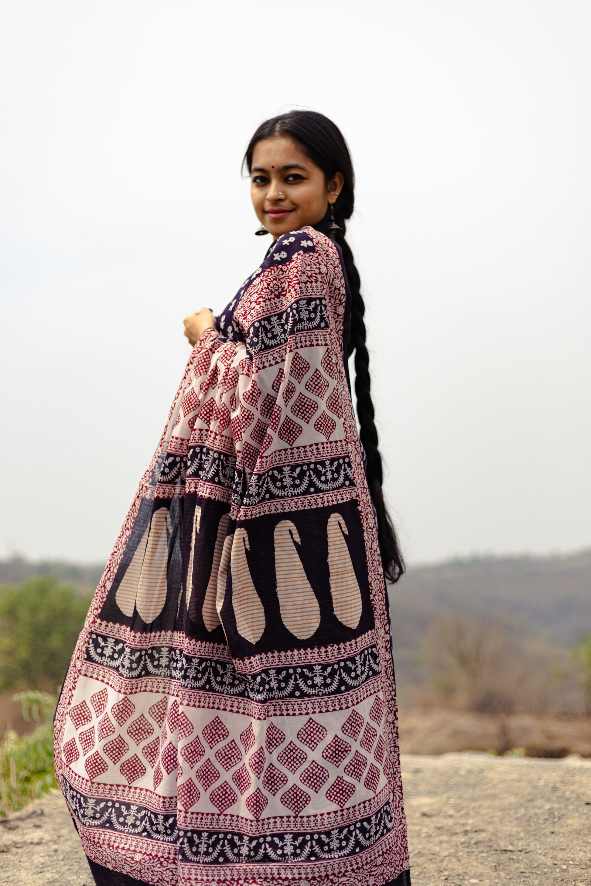 Kaisori Nandana Genda handblockprinted cotton saree Kaisori