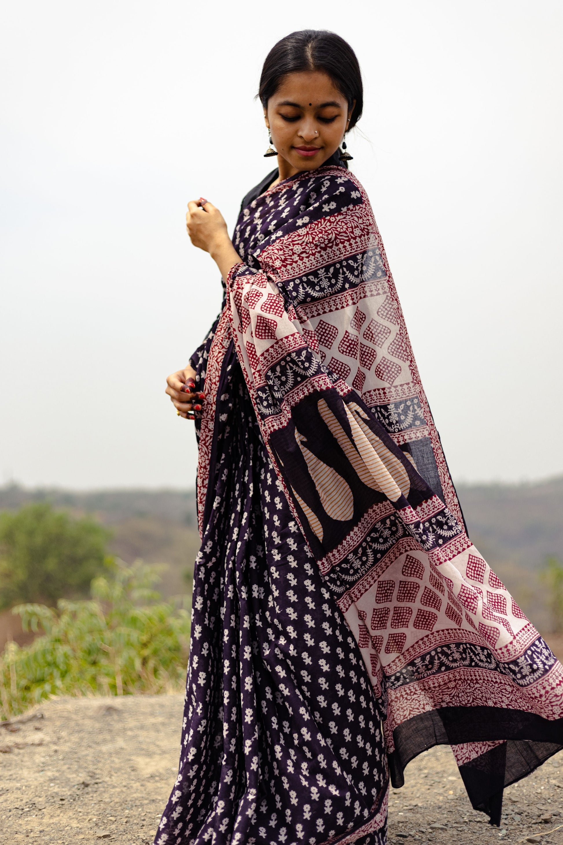 Kaisori Nandana Genda handblockprinted cotton saree Kaisori