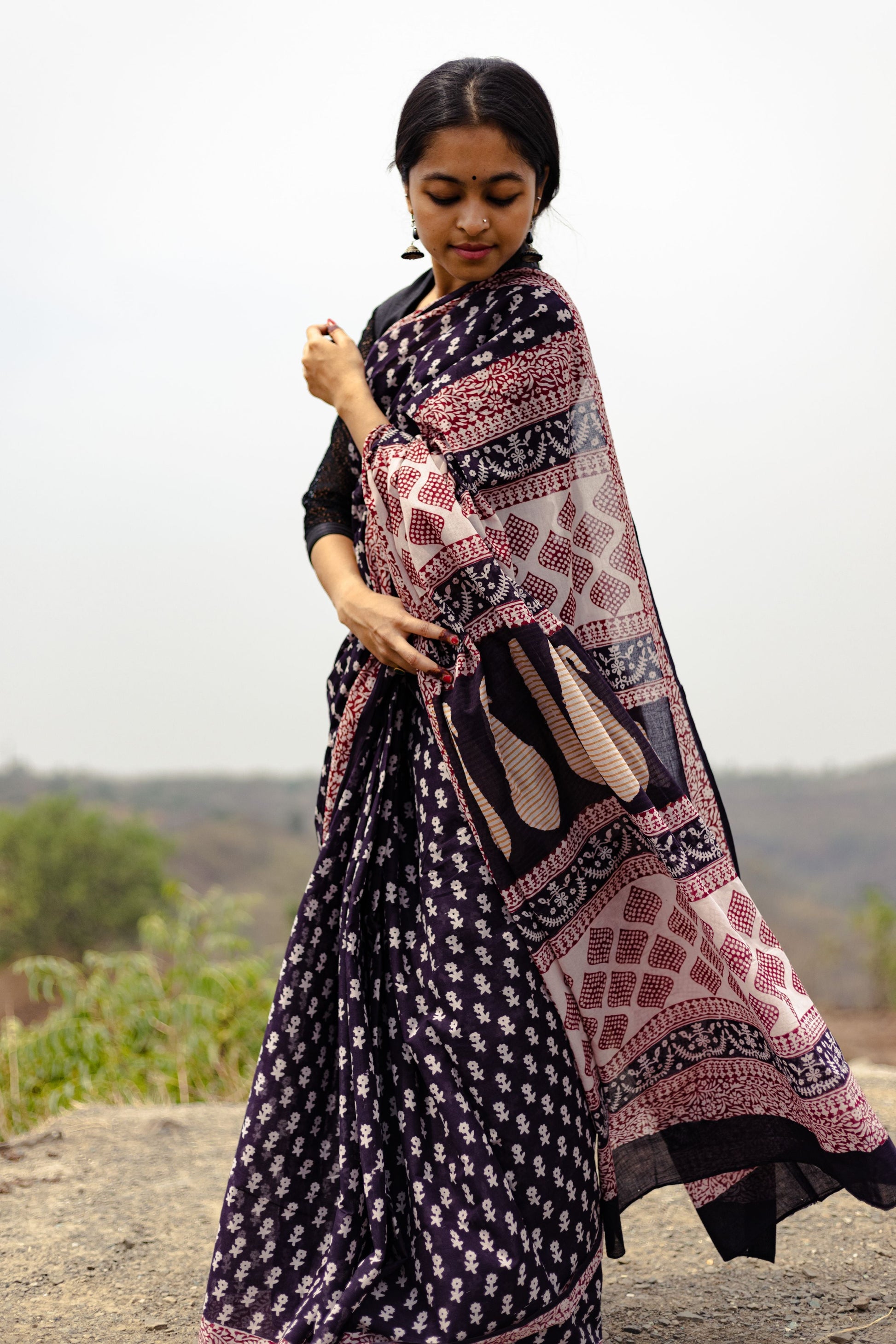 Kaisori Nandana Genda handblockprinted cotton saree Kaisori