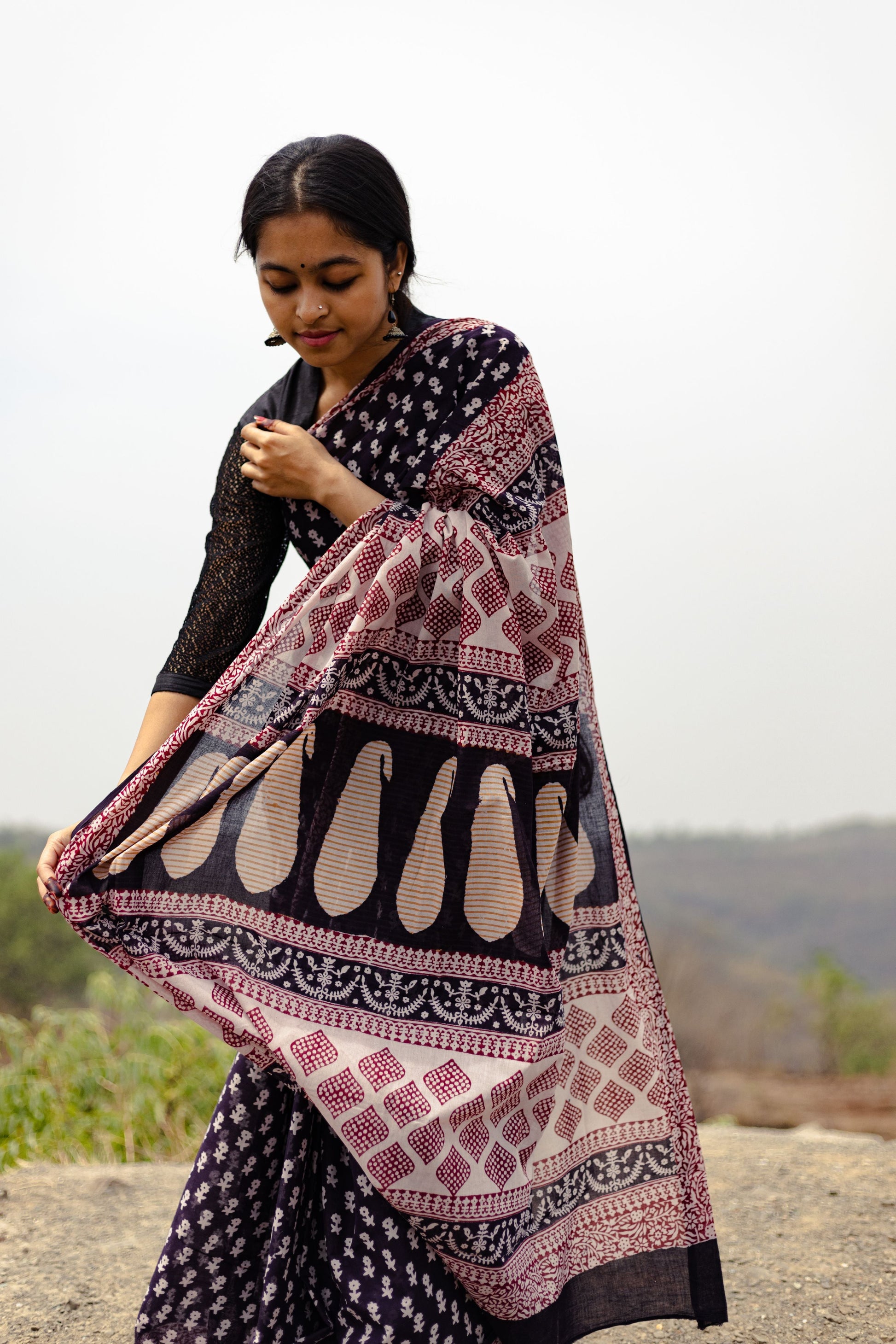 Kaisori Nandana Genda handblockprinted cotton saree Kaisori