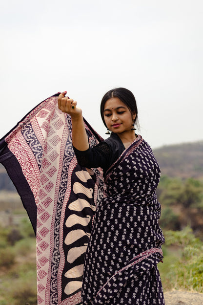 Kaisori Nandana Genda handblockprinted cotton saree Kaisori