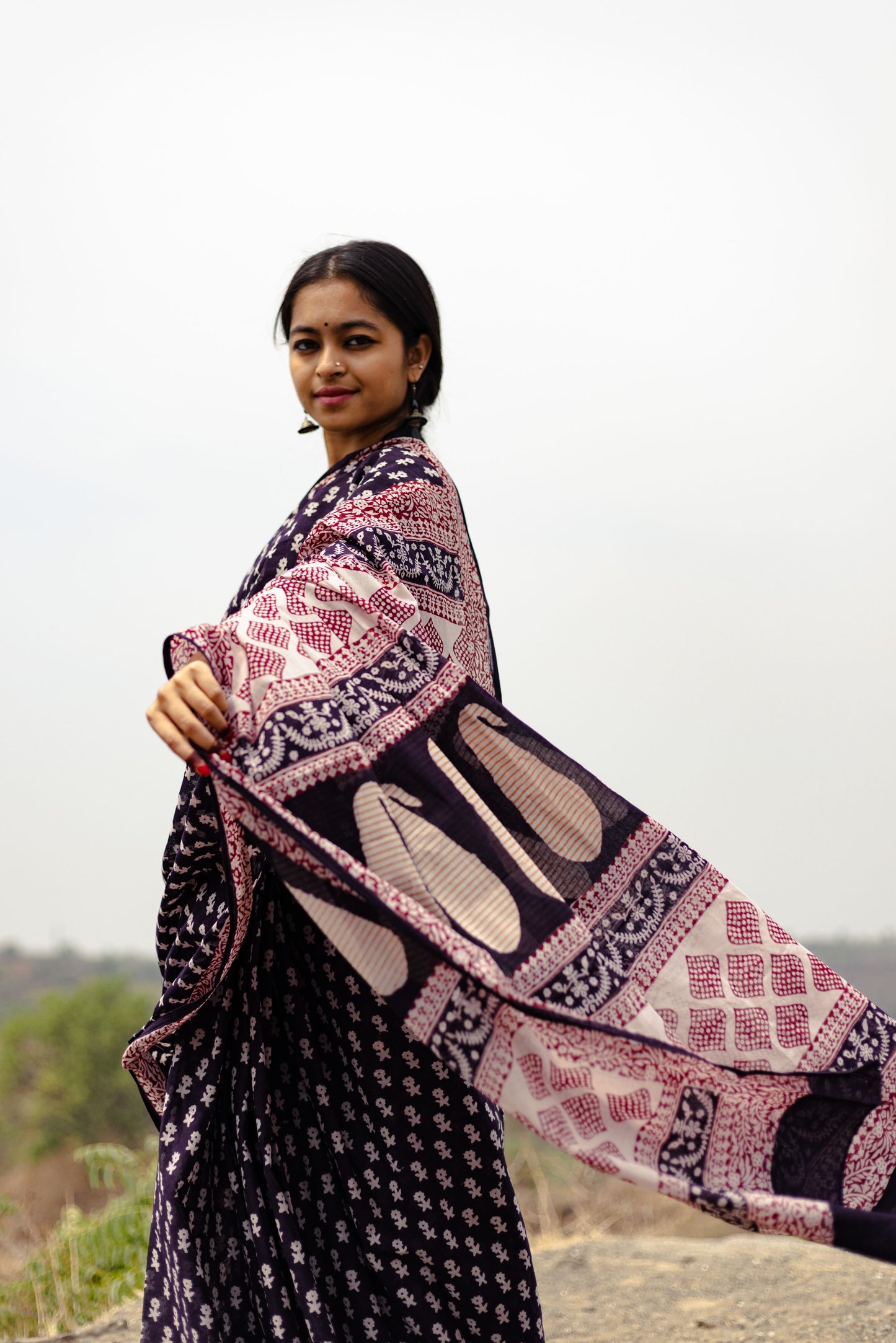 Kaisori Nandana Genda handblockprinted cotton saree Kaisori