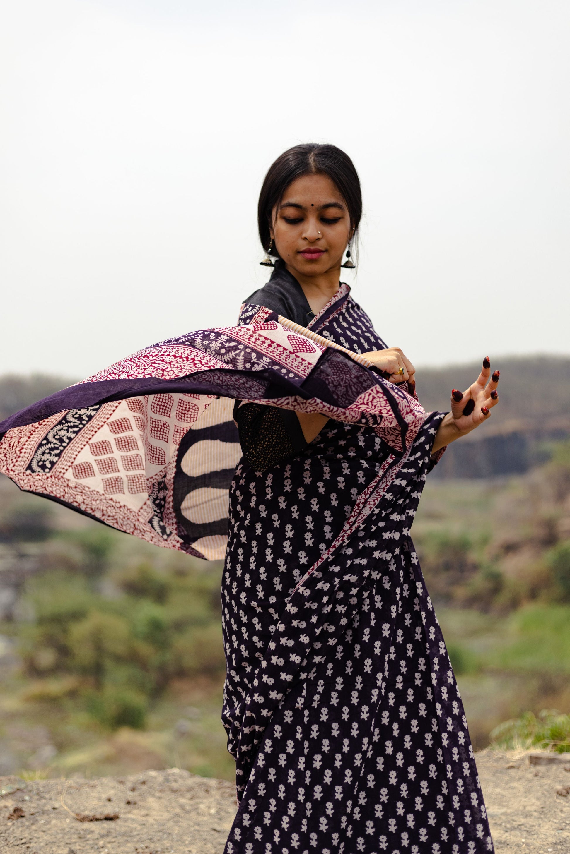 Kaisori Nandana Genda handblockprinted cotton saree Kaisori