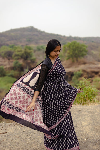 Kaisori Nandana Genda handblockprinted cotton saree Kaisori