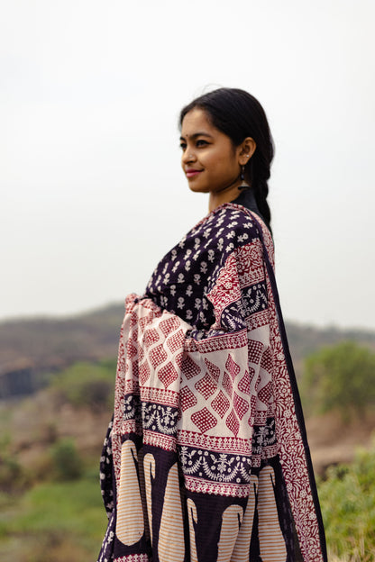 Kaisori Nandana Genda handblockprinted cotton saree Kaisori