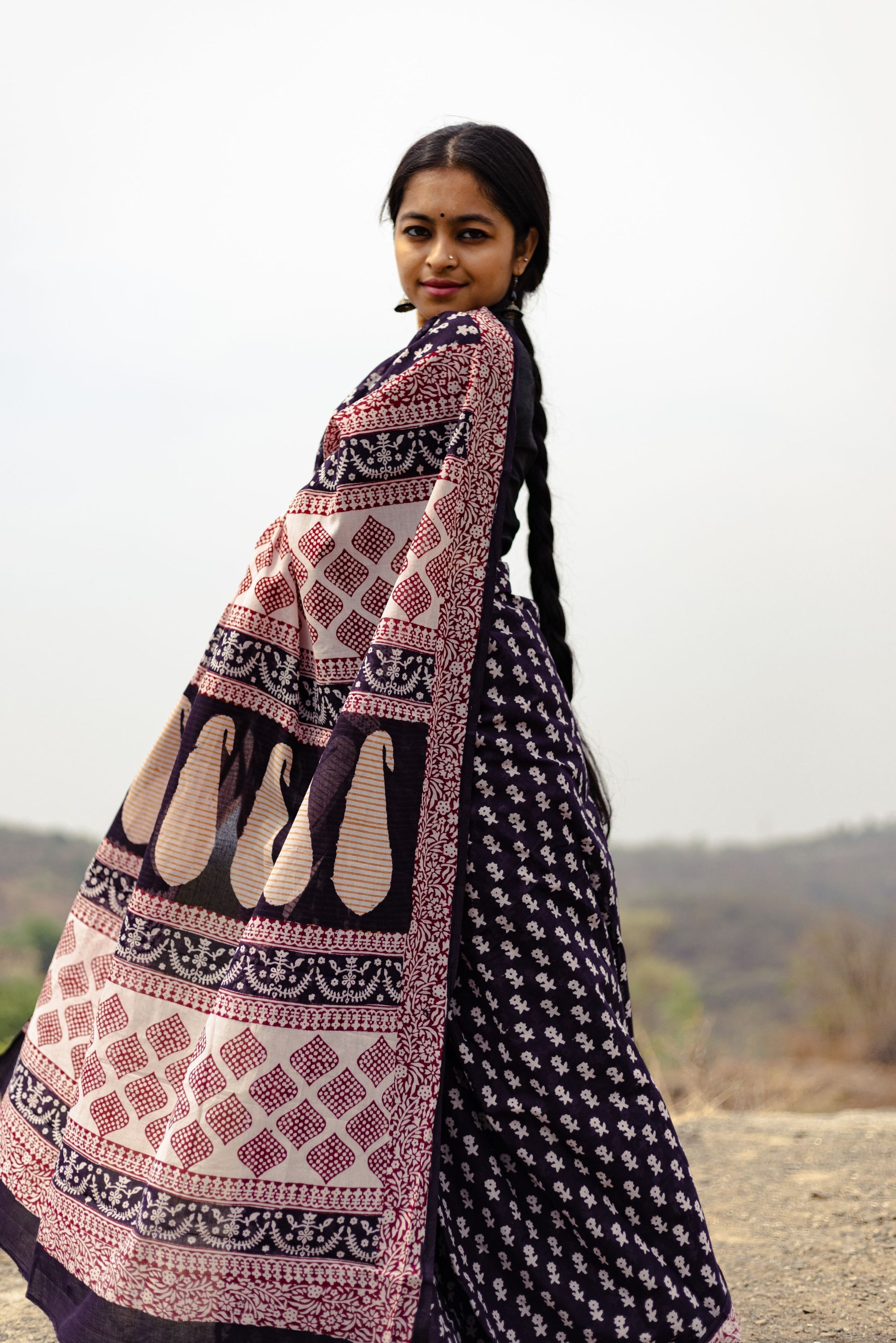 Kaisori Nandana Genda handblockprinted cotton saree Kaisori