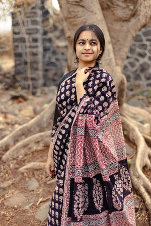 Kaisori Nandana Gulab handblockprinted cotton saree Kaisori