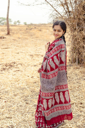 Kaisori Nandana Jhumka handblockprinted cotton saree Kaisori