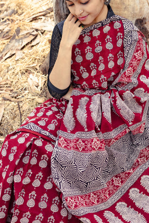 Kaisori Nandana Jhumka handblockprinted cotton saree Kaisori