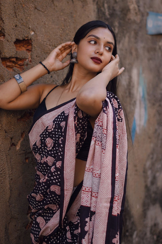 Kaisori Nandana Kairi handblockprinted cotton saree Kaisori