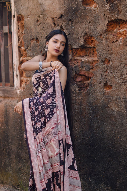 Kaisori Nandana Kairi handblockprinted cotton saree Kaisori
