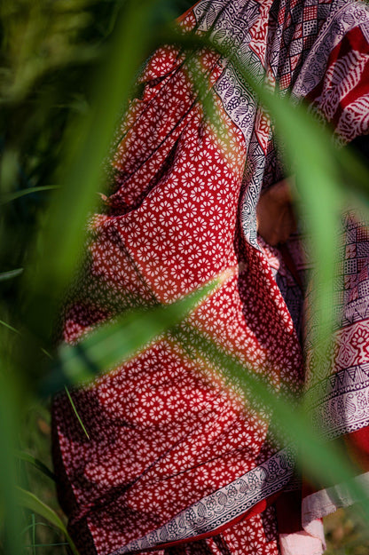 Kaisori Nandana - Leher Bagh handblockprinted cotton saree Kaisori