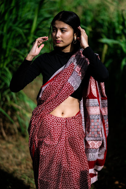 Kaisori Nandana - Leher Bagh handblockprinted cotton saree Kaisori