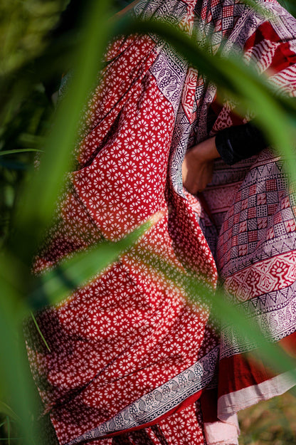 Kaisori Nandana - Leher Bagh handblockprinted cotton saree Kaisori