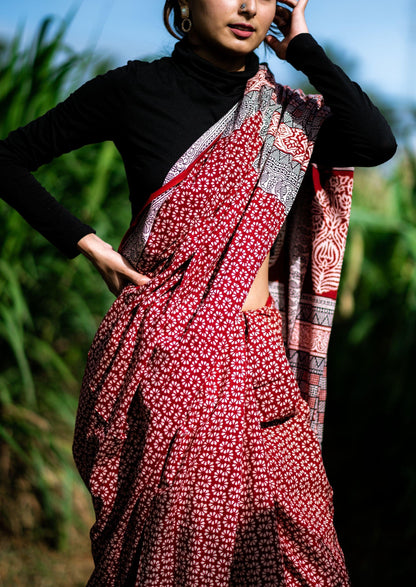 Kaisori Nandana - Leher Bagh handblockprinted cotton saree Kaisori