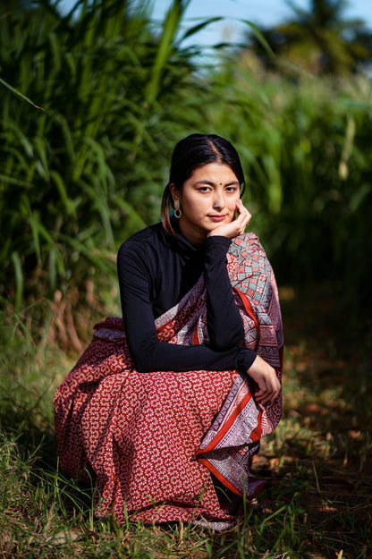 Kaisori Nandana - Leher Bagh handblockprinted cotton saree Kaisori