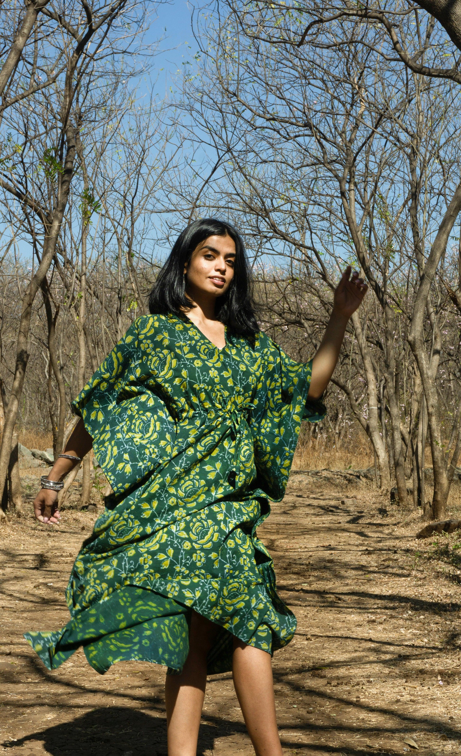 Kaisori Paisley Mulmul natural dyed green paisley Kaftan Kaisori