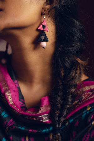 Kaisori Triad thread pottery earrings - pink and white Kaisori
