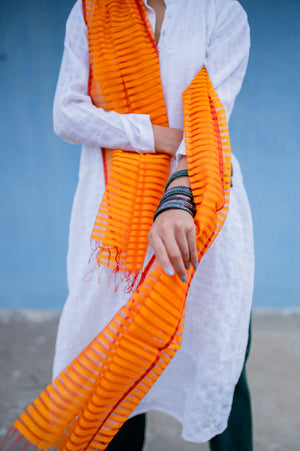 Maheswari handloom stole - Orange Kaisori