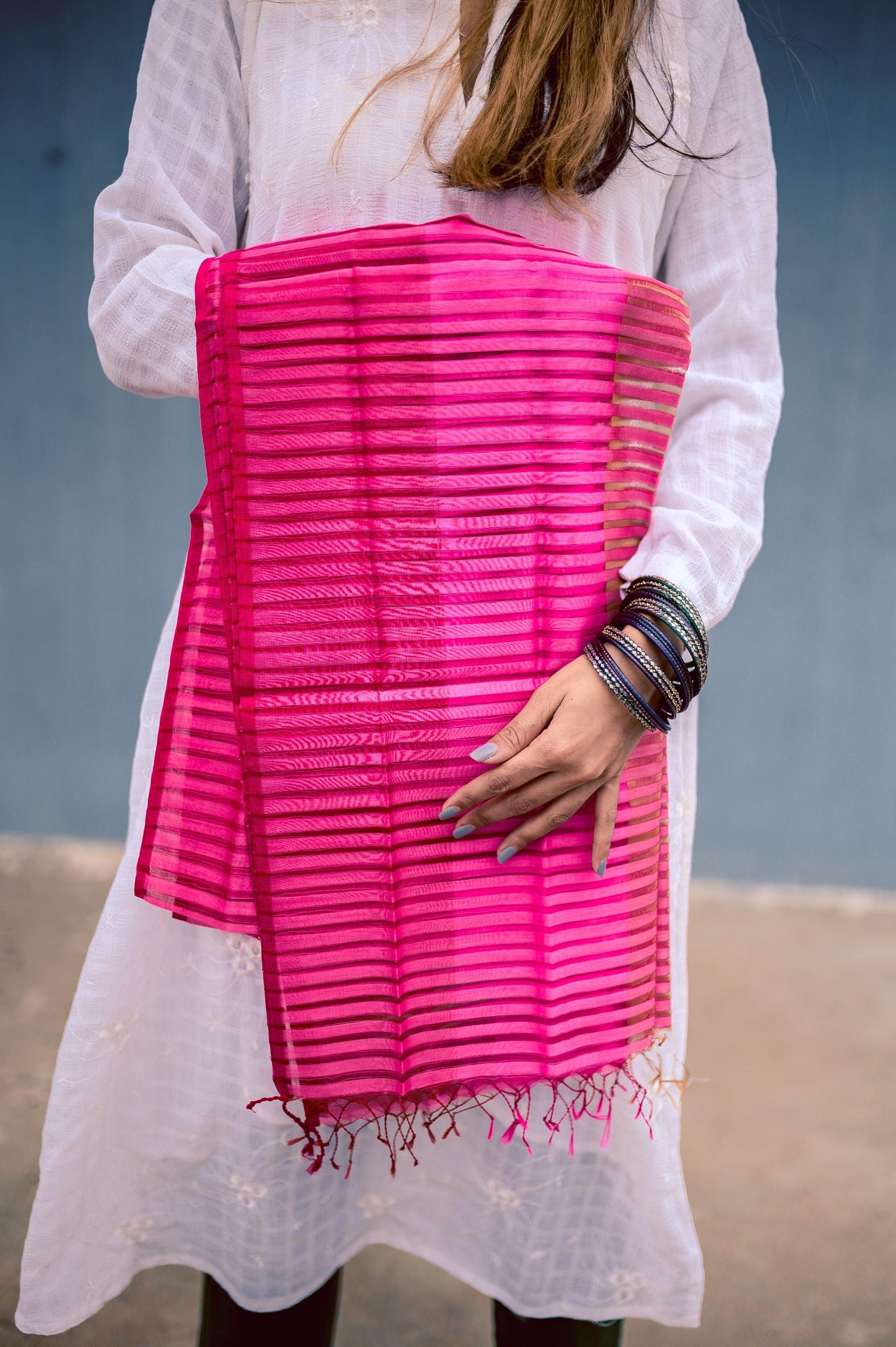 Maheswari handloom stole - Pink Kaisori