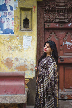 Malhar Kaisori Kashish natural dyed block printed saree Kaisori
