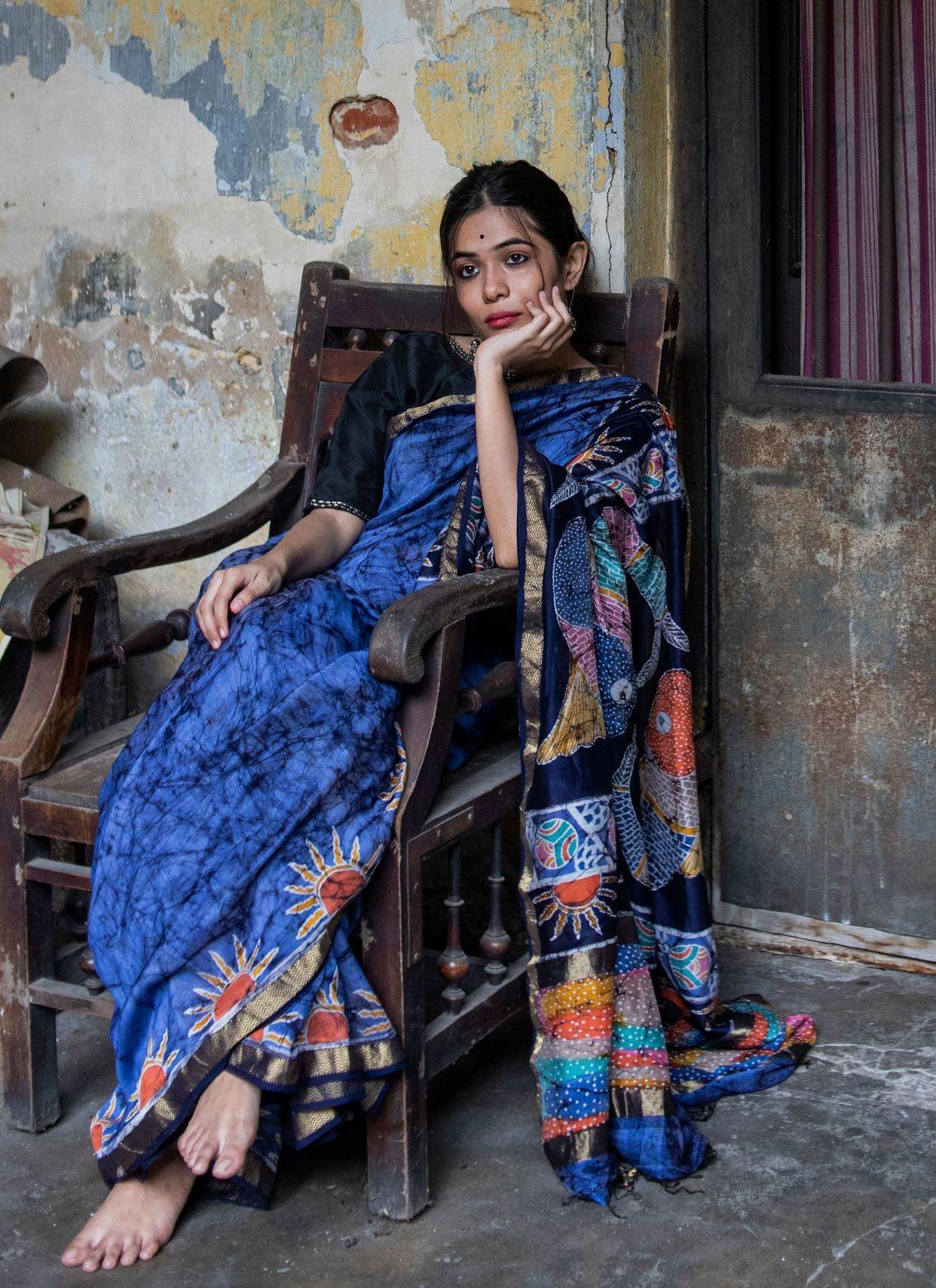 Matsya - Narmada Batik Maheswari saree Kaisori