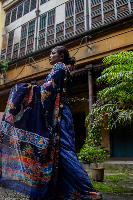 Matsya - Narmada Batik Maheswari saree Kaisori