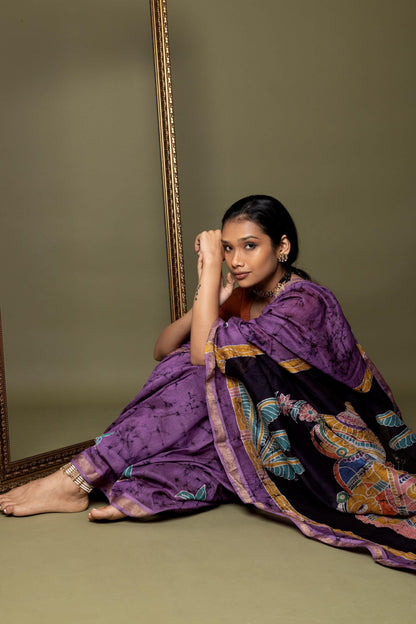 Narmada - Bageecha Batik Phad Maheswari saree Kaisori